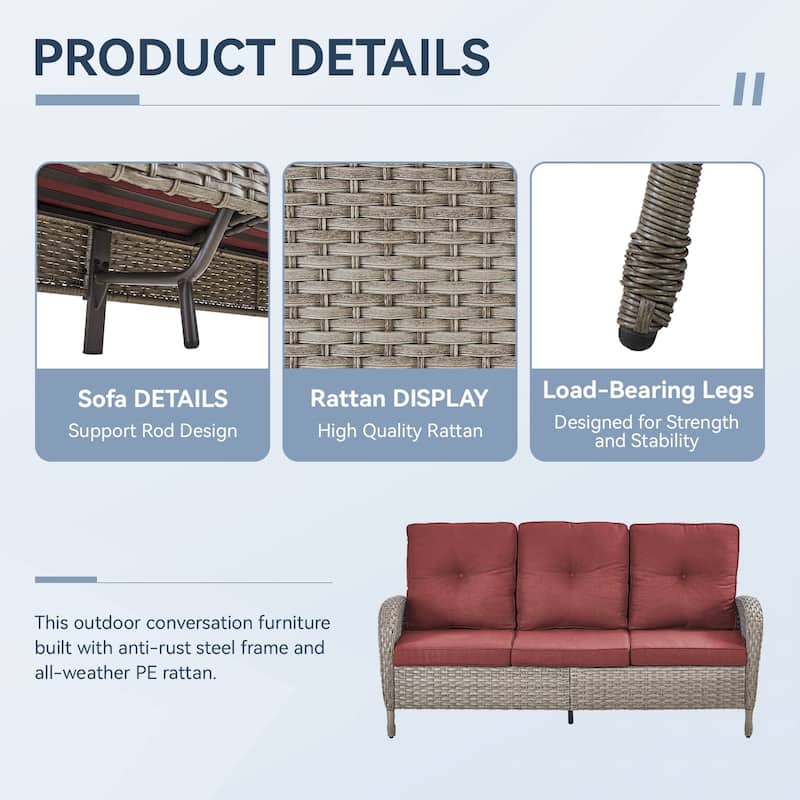 Gymojoy 7-Piece Outdoor Wicker Patio Furniture with 3 Seat Sofa, Rattan Coversation Set with Water Resistant Cushions