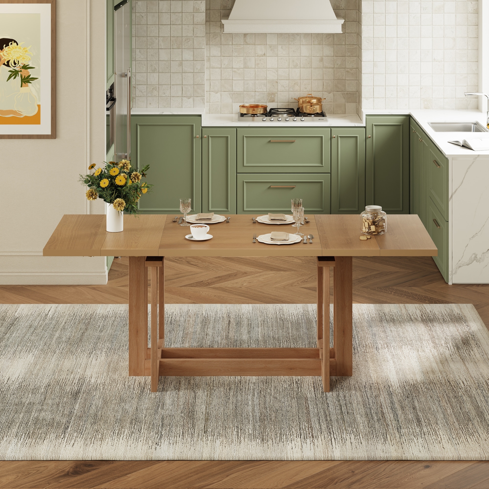 Rustic 82" Extendable Dining Table with Trestle Design and Removable Leaves for Family Gatherings