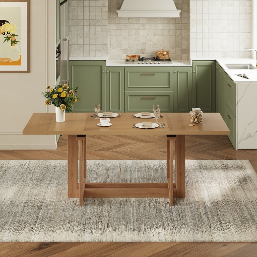 Rustic 82" Extendable Dining Table with Trestle Design and Removable Leaves for Family Gatherings