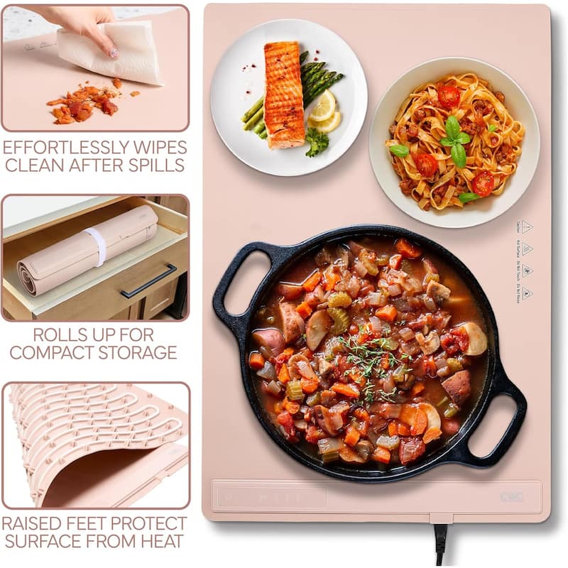 COOK WITH COLOR 350W Electric Food Warming Mat - Portable, Adjustable, Quick Heating Auto Shut-Off, Rollable Silicone Pad