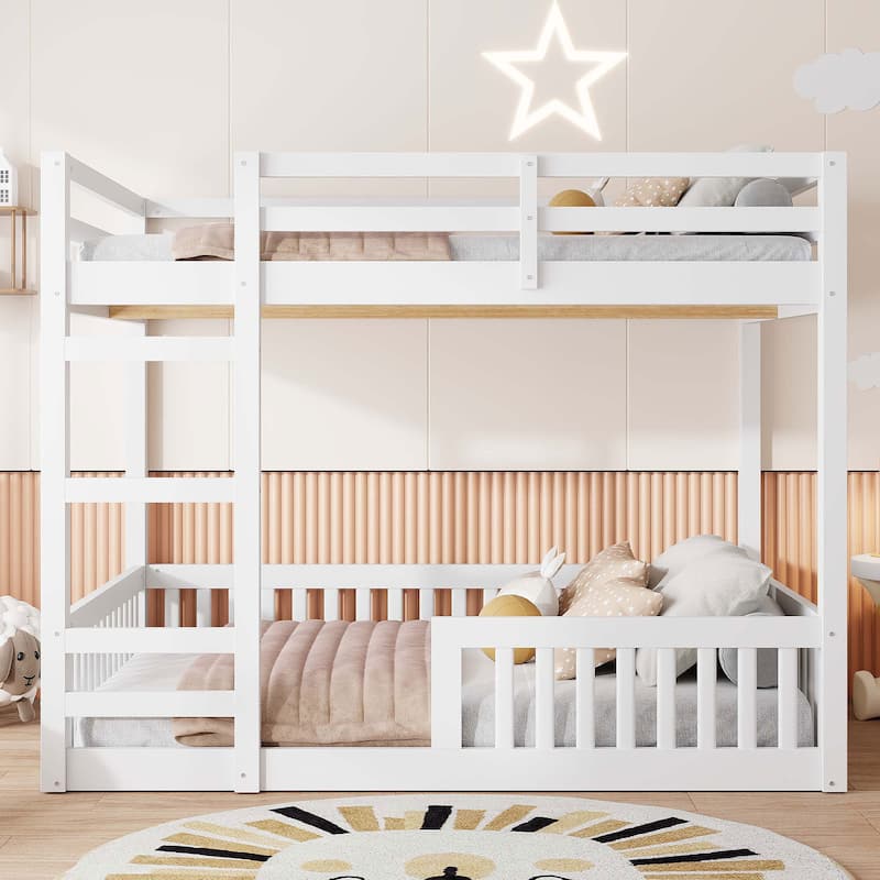 Full Over Full Wood Bunk Bed With Ladder And Guardrails