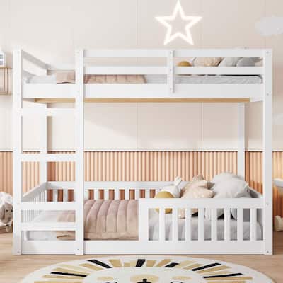 Full over Full Wood Bunk Bed with Ladder and Guardrails