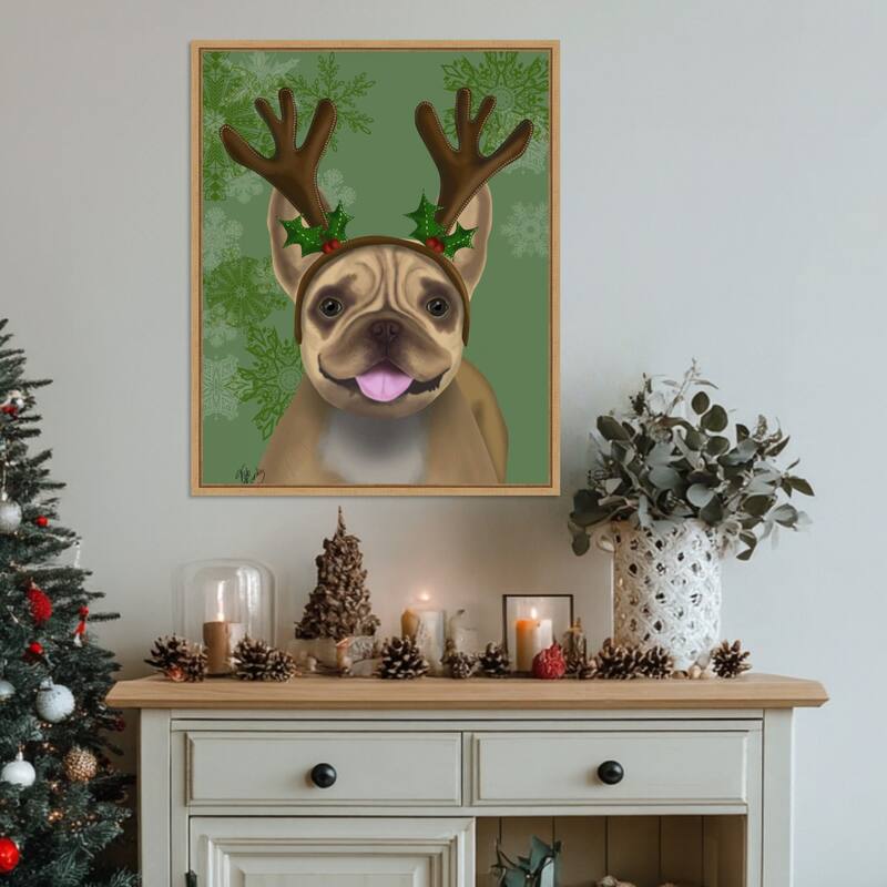 French Bulldog Antlers 1 by Fab Funky (23 x 28 in.), Framed Canvas Wall Art Print - Sylvie Natural