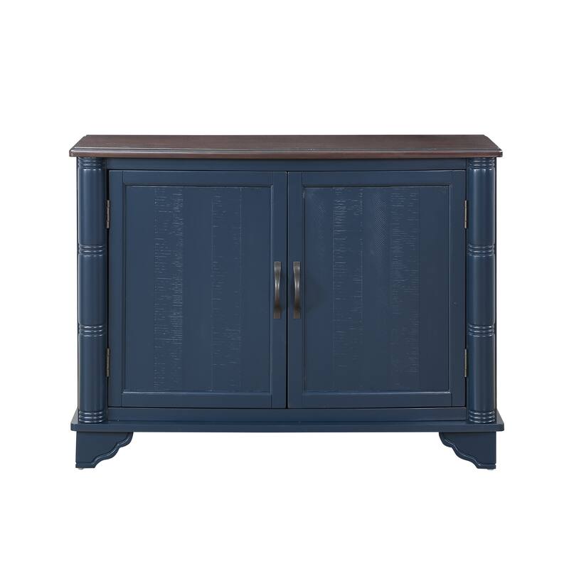 Solid Wood Entryway Console Table, 40" Retro Storage Cabinet with Adjustable Shelf - Navy Blue