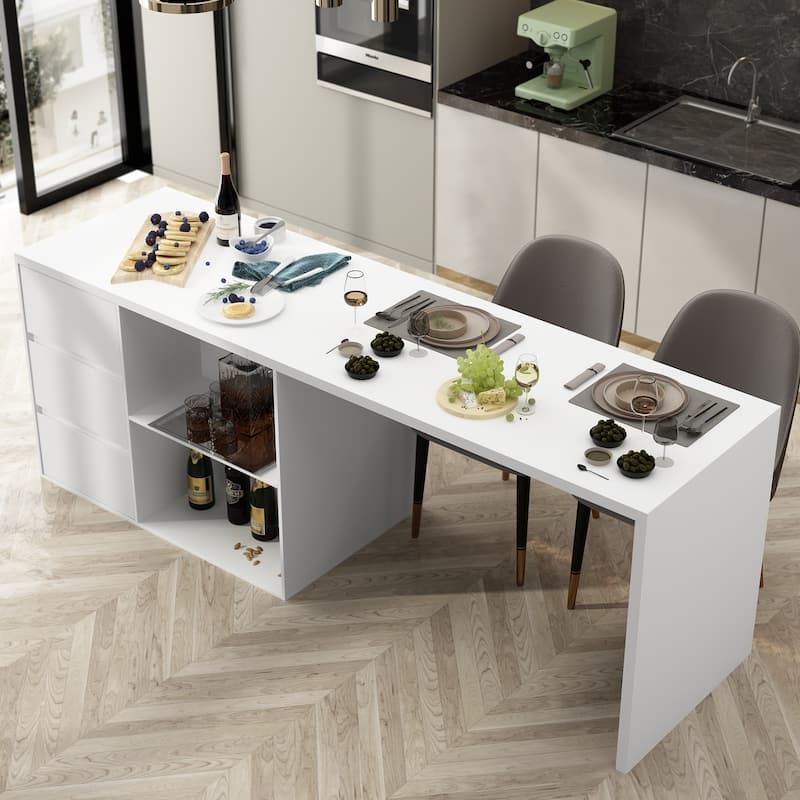 Island Kitchen Table Ding Table with Storage and Dining Function - 82.7"W