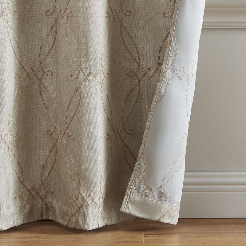 Palmetto Lattice Embroidered Blackout Window Curtain Panel, Set of 2