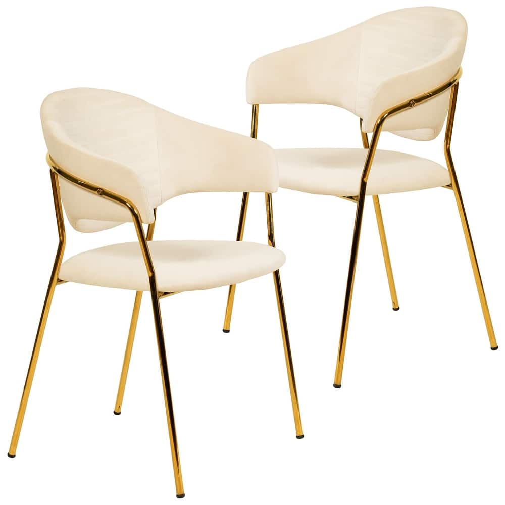 Set of 2 Bella Modern Leather or Velvet Upholstered Dining Chair with Gold Stainless Steel Legs for Home Office Kitchen