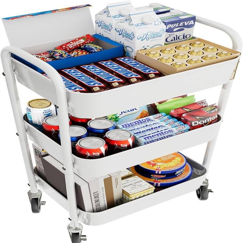 3 Tier Metal Cart on Wheels - 17.75"D x 12.25"W x 31.75"H
