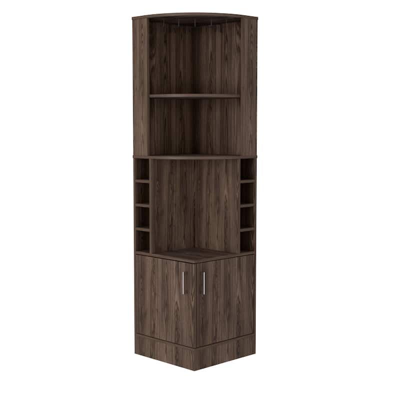 TUHOME Syrah Corner Bar Cabinet with 2-Doors and 8 Cubbies - N/A