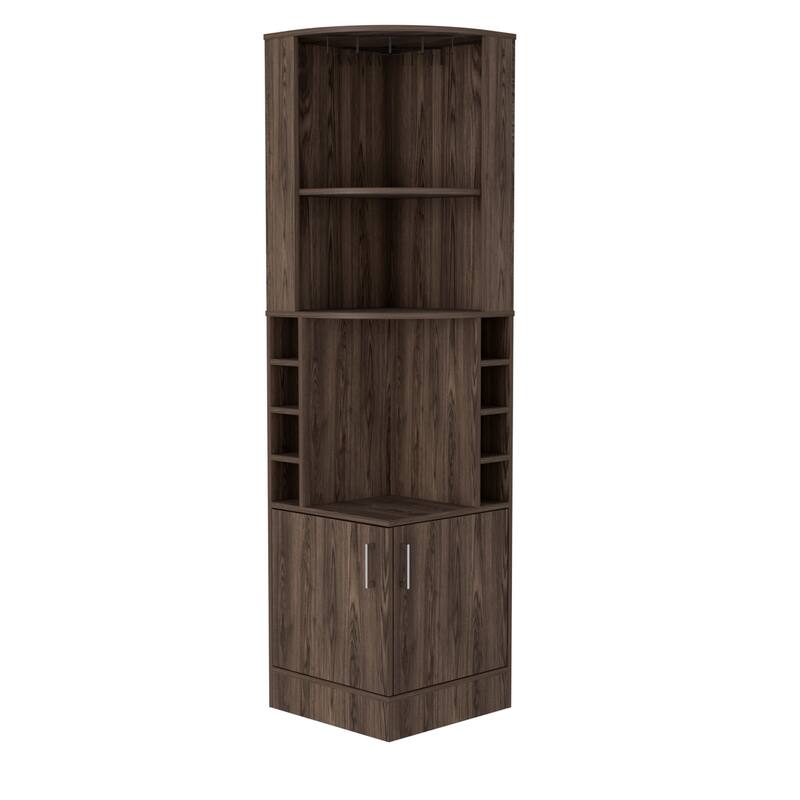 TUHOME Syrah Corner Bar Cabinet with 2-Doors and 8 Cubbies - N/A