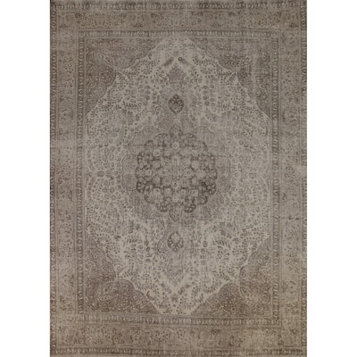 Distressed Floral Tabriz Persian Vintage Rug Hand-Knotted Wool Carpet - 9'5"x 12'2"