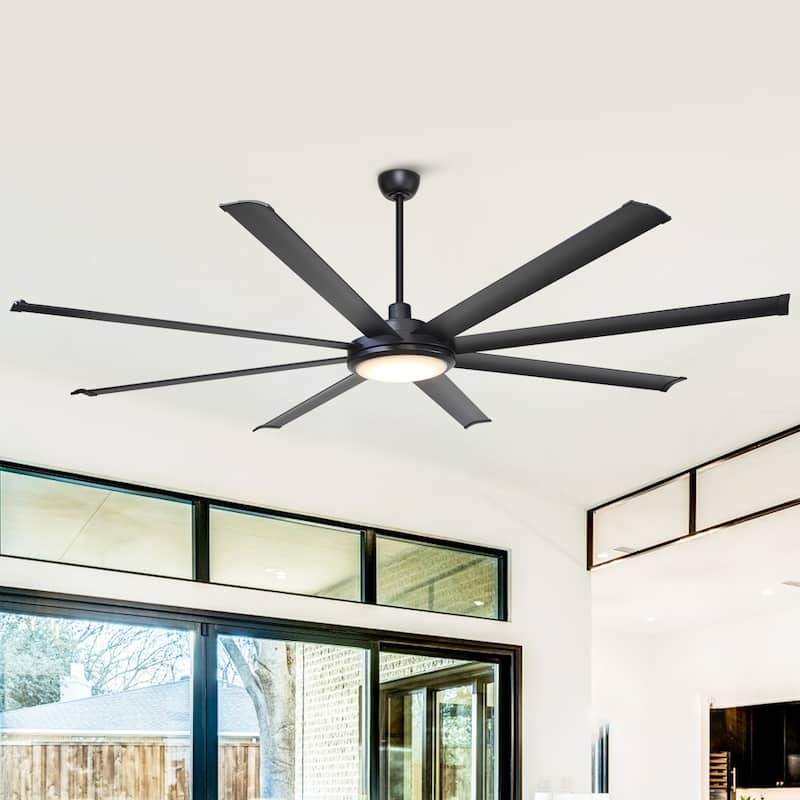 75-Inch Modern Industrial 8-Blade Extra-Large Ceiling Fan with Light