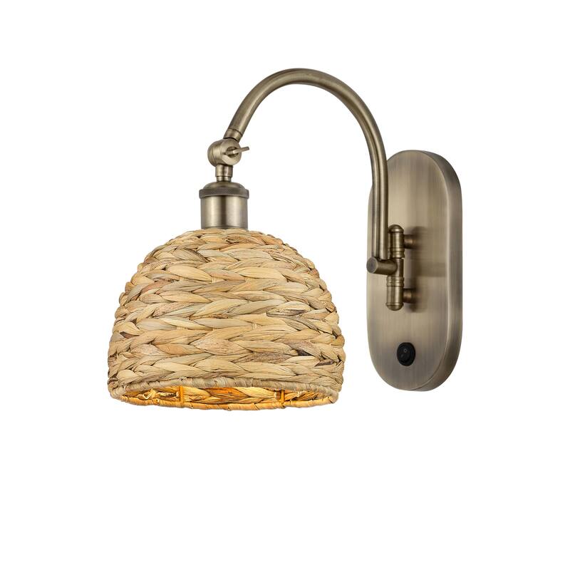 Innovations Lighting 518-1W-13-8 Woven Rattan Sconce Woven Rattan 13" - Antique Brass / Natural