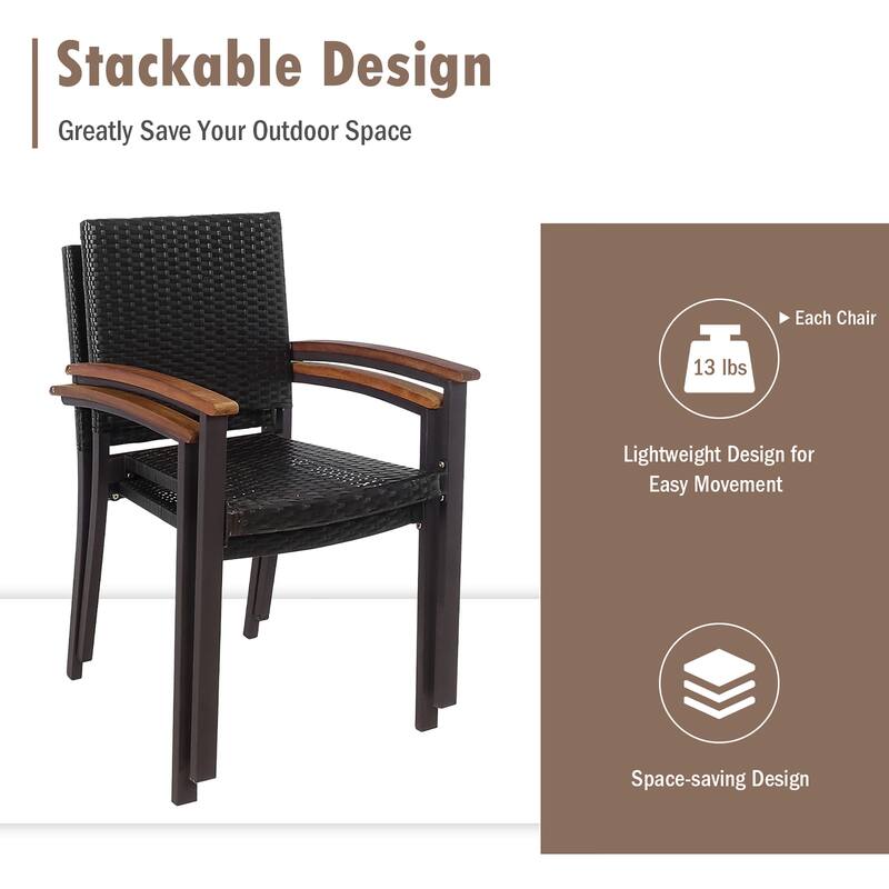 2PCS Outdoor Patio PE Rattan Dining Chairs Armrest Stackable Garden