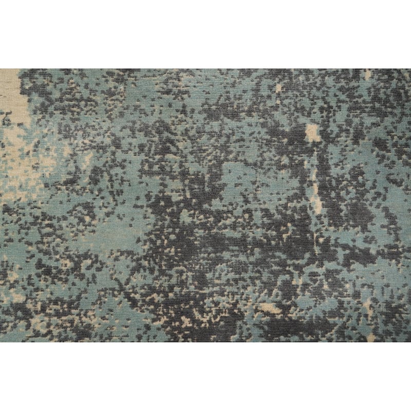 Hand Knotted Oriental Viscose Silk Carpet Modern Abstract Navy Blue & Blues Abstract Area Rug - 8' 1'' X 5' 1''