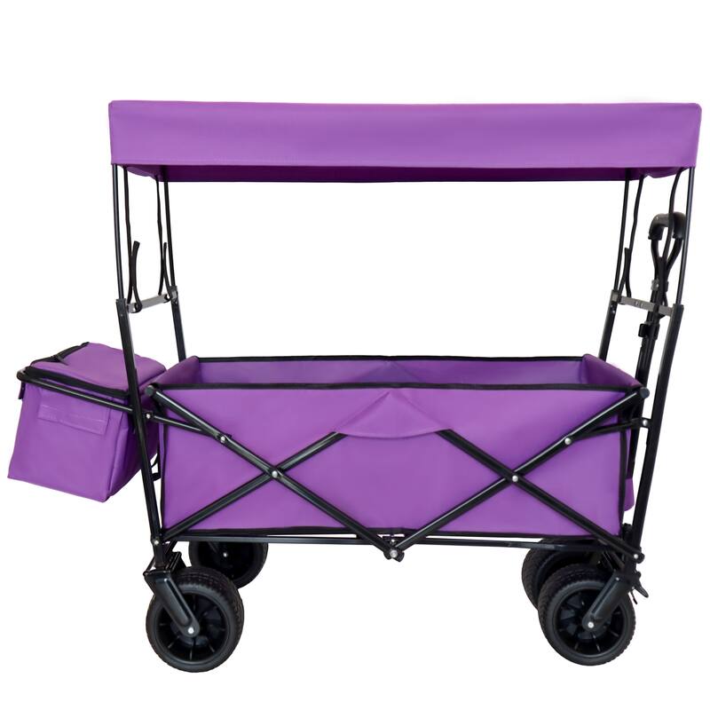 480lb Collapsible Wagon with Canopy - Lightweight Design with 7" All-Terrain Wheels, Purple