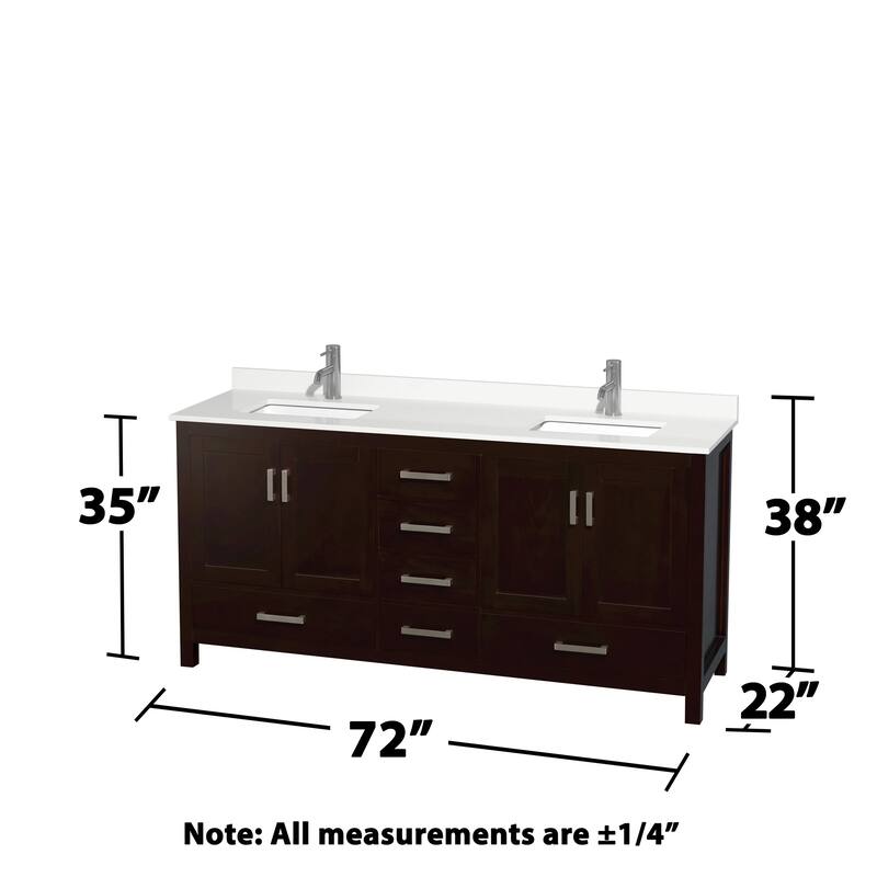 Sheffield 72-inch Double Vanity, Single Hole Quartz Top, Med Cabinets