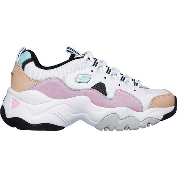 pink blue and white skechers