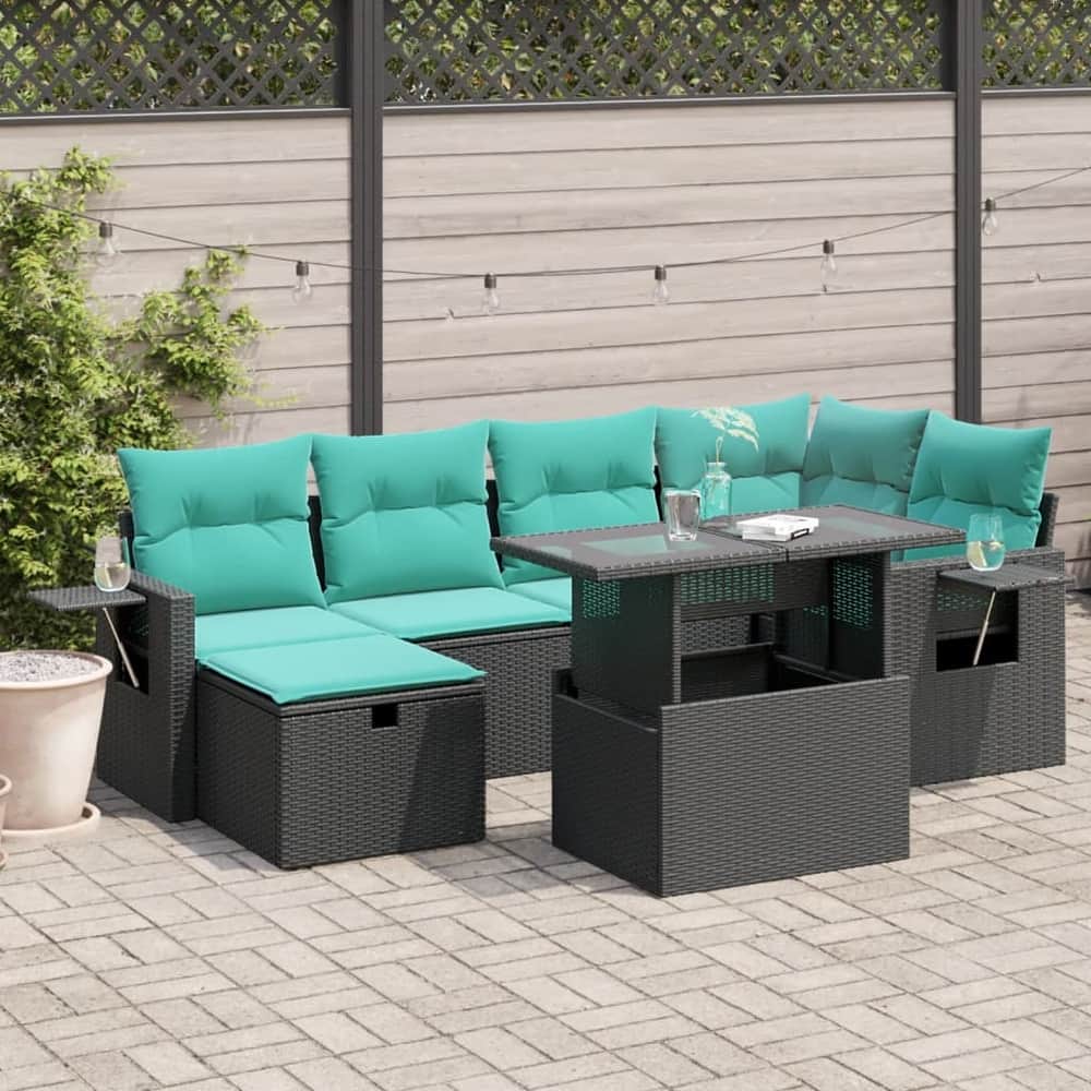 vidaXL Patio Sofa Set with Cushions and Table Outdoor Garden 7 Piece Poly Rattan