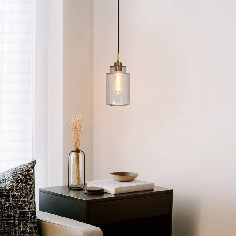 Modern 1-Light Cylinder Grey Water-Ripple Glass Kitchen Island Large Pendant Light for Dining Room - 6.5 " D × 14.5 " H