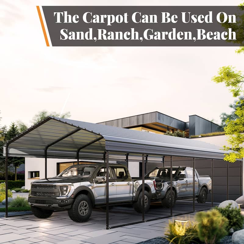 MAISON ARTS Heavy Duty Metal Carport with Galvanized Steel Roof for Cars, Boats, and Tractors