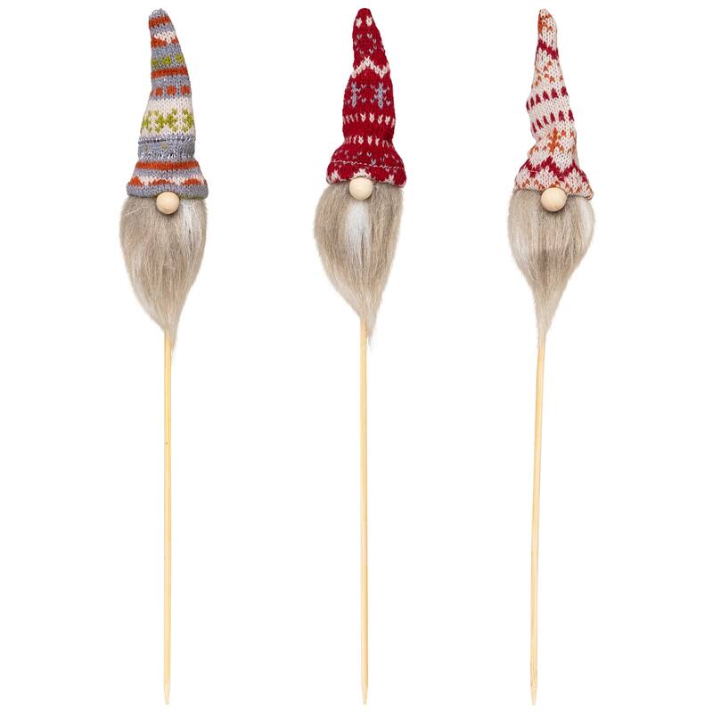 Gnome with Nordic Hat Christmas Picks - 11.25" - Set of 3 - 13.25"