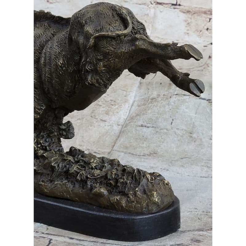 Wild Boar Feral Hog Pig Kicking Hind Legs Bronze Sculpture Statue Figure On Marble Base