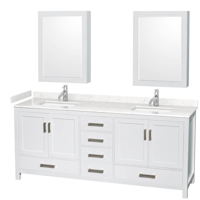 Wyndham Collection Sheffield 80" Double Bathroom Vanity, Carrara - White / Carrara Cultured Marble Top / Brushed