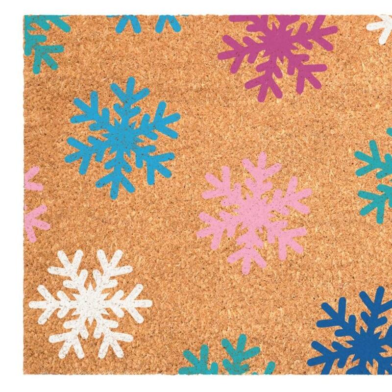HomeRoots 24" X 36" Brown Blue And White Christmas Snowflake Outdoor Coir Door Mat - 24.00' X '36.00