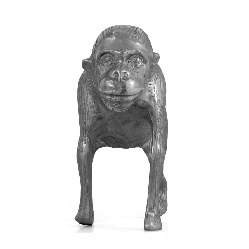 Tabletop Ape Figurine, 14 Inch Solid Crafted Design, Gray Aluminium
