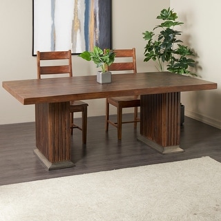 Brown Mango Wood Mid Century Modern Dining Table with Ribbed Legs and ...