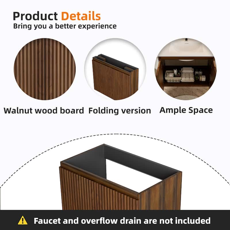 GDFStudio - Aero Modern Mid-Century Foldable Bathroom Vanity with Soft Close Function & Amper Storage Spaces, WITHOUT Sink