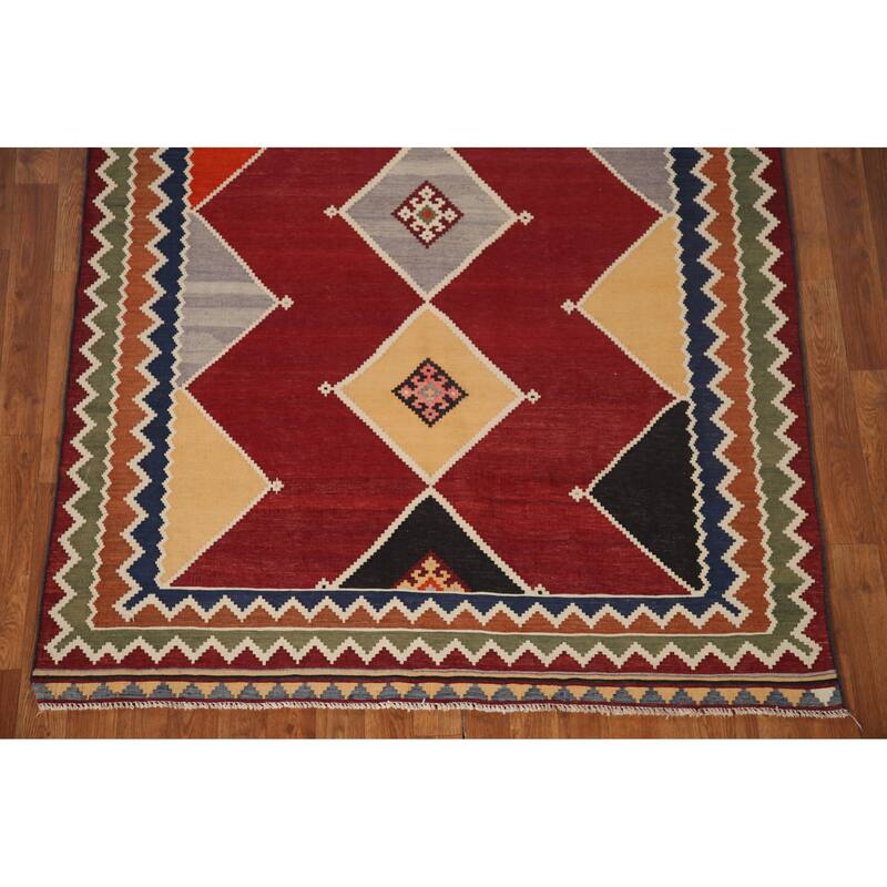 Kilim Qashqai Persian Vintage Area Rug Flatweave Wool Carpet - 4'6"x 7'10"