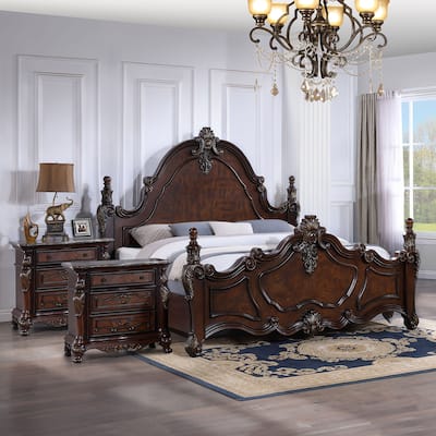 Furniture of America Eugene Traditional 3-Piece Dark Cherry Wood Panel Bedroom Set