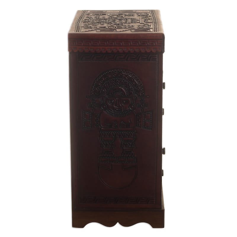 Novica Handmade Sun God Wiracocha Cedar Wood And Leather Jewelry Box