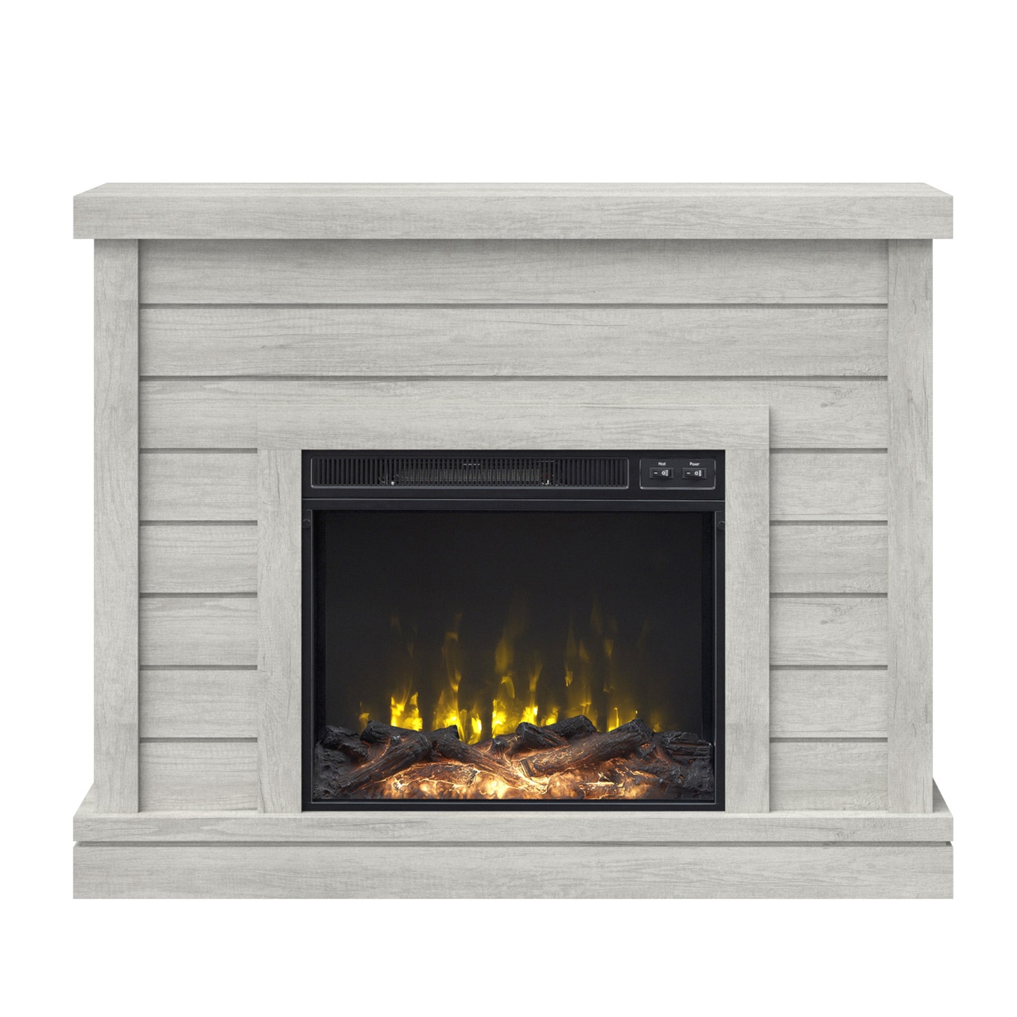 Shiplap Wall Mantel Electric Fireplace - Overstock - 36007229