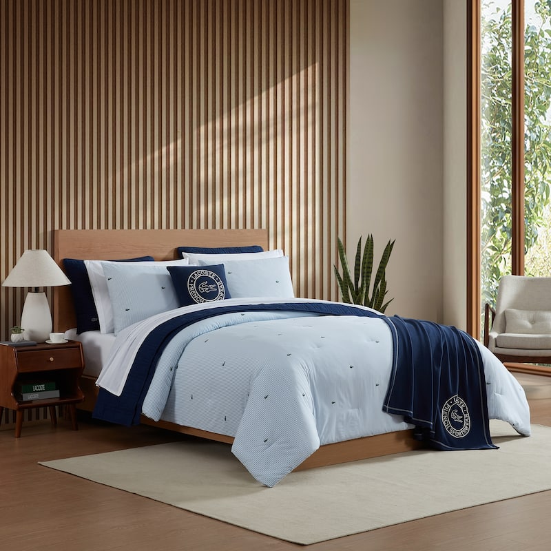 Lacoste Pinstripe Croc Percale Cotton 3-Piece Comforter Set