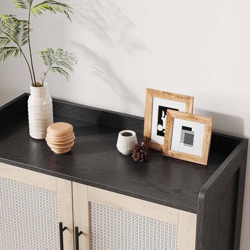 Rattan Shoe Storage Cabinet with Adjustable Shelves