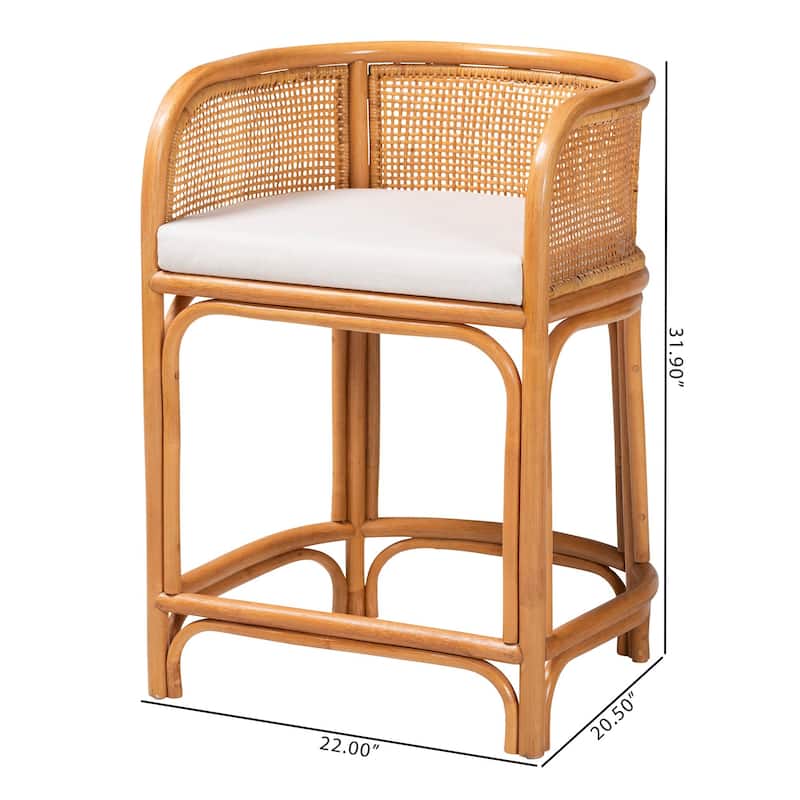 Aria Natural Rattan Counter Stool with Cushion - Handwoven Cane Counter Height Seating for Kitchen Island or Dining Area