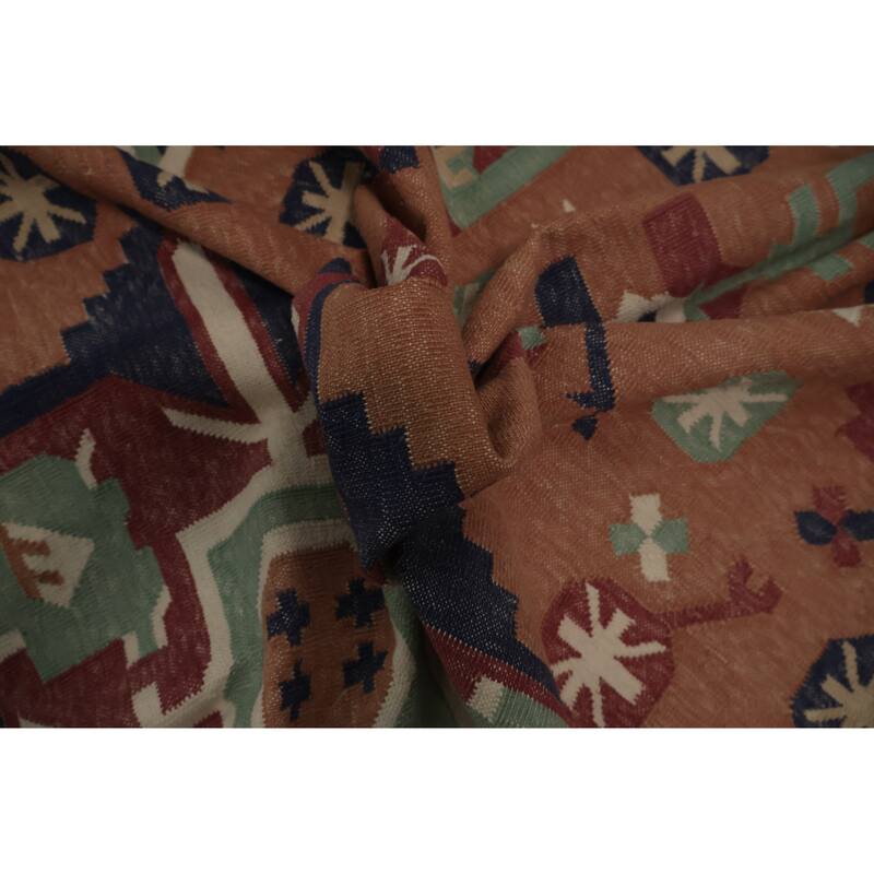 Hand Woven Oriental 100% Wool Carpet Southwestern Geometric Oranges & Rust Kilim Area Rug - 5' 8'' X 3' 9''