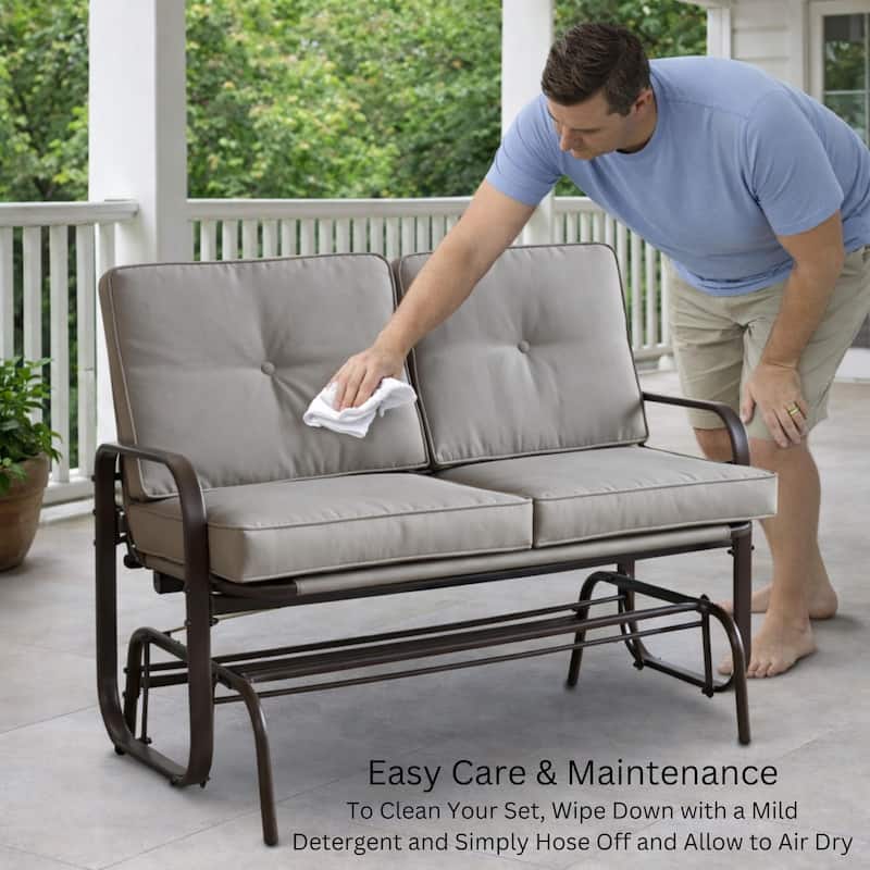 Winston 2-Person Brown Steel Outdoor Loveseat Glider with Polyester Tan Cushion - N/A