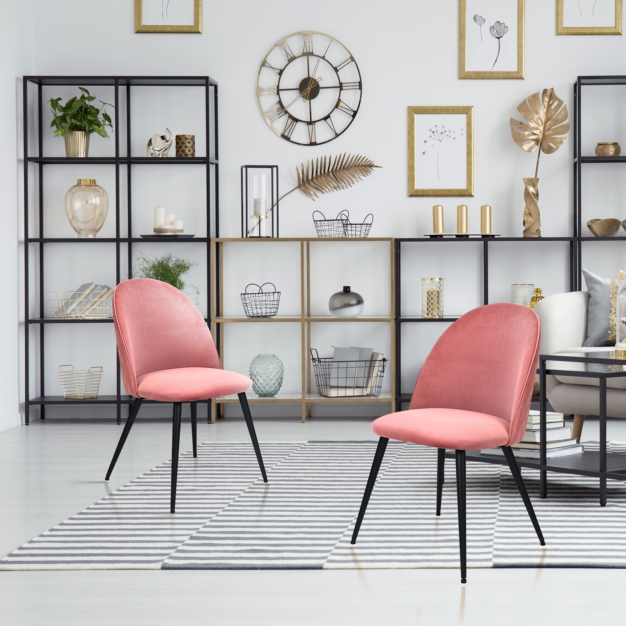Set of Side Chairs, Dining Chair with Pink Velvet and Metal