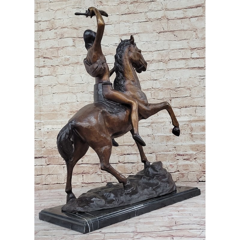 Scalp By Frederic Remington Bronze Native American Horseback Sculpture Statue 26 Inches X 22 Inches