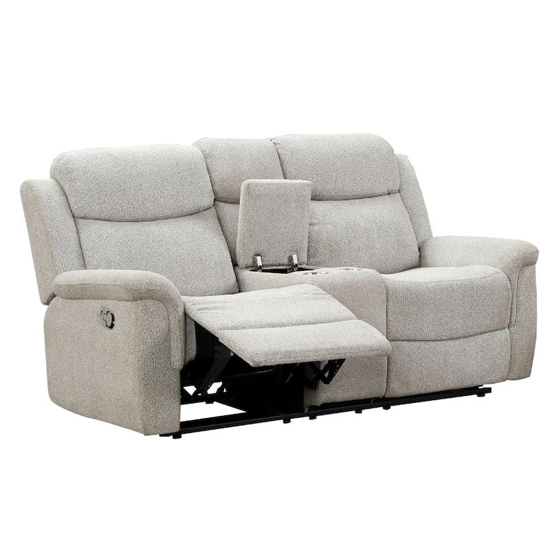 Becy Manual Reclining Loveseat w Console, 2 Cup Holders, Light Gray
