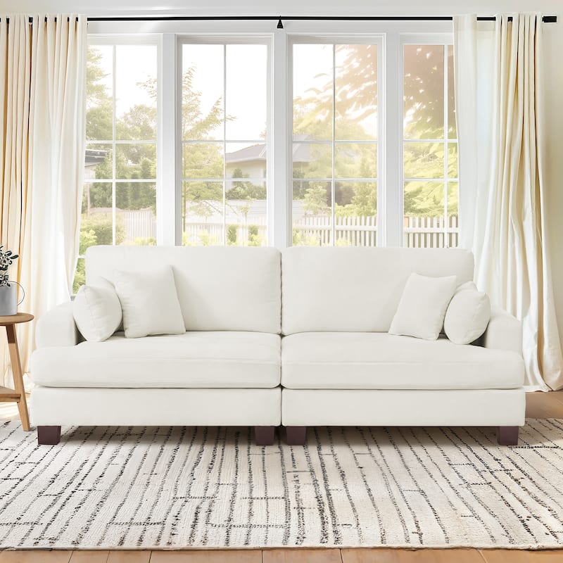 LUE BONA 87-in Modern 3-Seater Upholstered Sofa Couch Chenille Design for Living Room - Beige