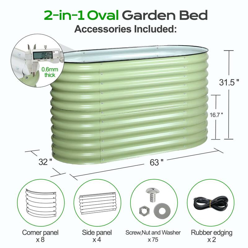 Aoodor 2 in 1 Modular Aluzinc Metal Raised Garden Bed 63''(L) x32''(W) x32''(H) - 63''(L) x32''(W) x32''(H)