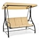 preview thumbnail 11 of 9, Gymax 3-Seat Outdoor Converting Patio Swing Glider Adjustable Canopy Beige