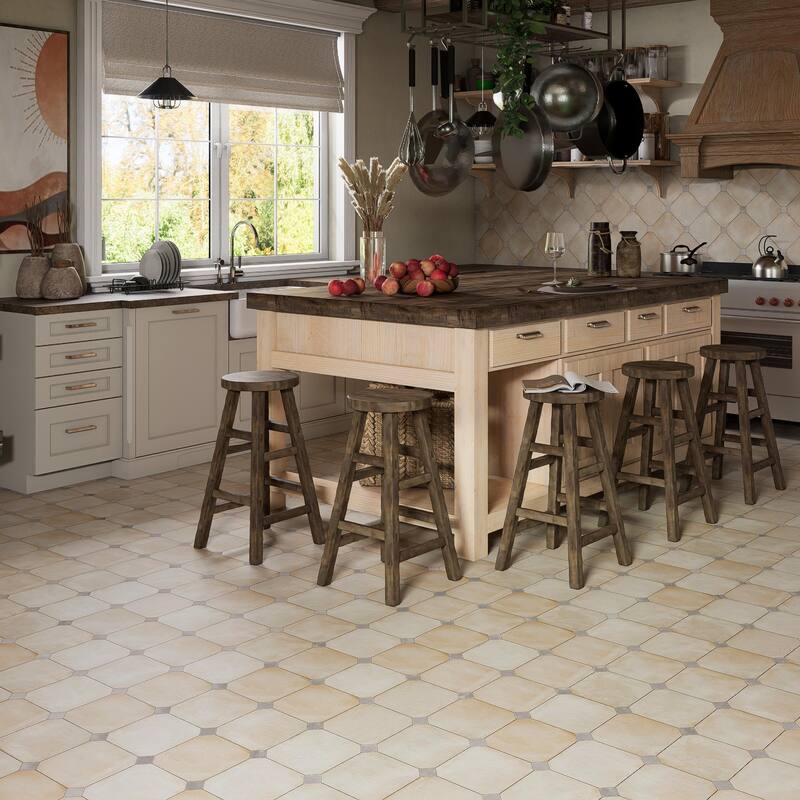 Merola Tile Laverton Octagon Arena with Taco Gris 7-7/8" x 7-7/8" Porcelain Floor and Wall Tile - Case (50 Tiles)