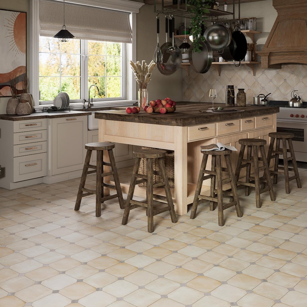 Merola Tile Laverton Octagon Arena with Taco Gris 7-7/8" x 7-7/8" Porcelain Floor and Wall Tile