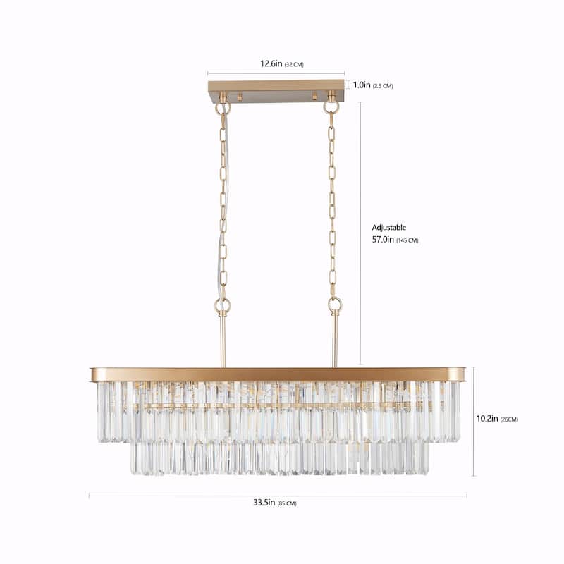 Rectangular Crystal Chandelier - Adjustable E12 Modern Industrial Light
